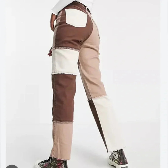 HOLLISTER ULTRA HIGH-RISE BROWN PATCHWORK DAD JEANS SIZE 9 - Picture 4 of 11